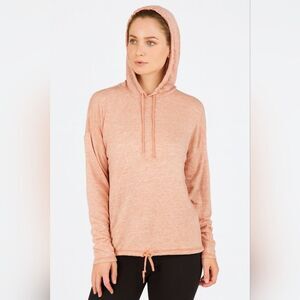 Hoodie Pullover Heathered Orange Peach L/S Double Drawstring M Comfy Lightweight